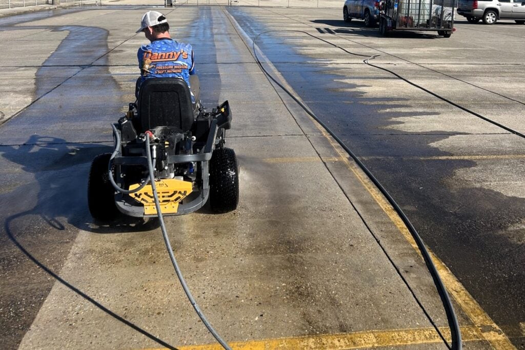 pressure washing a parking lot